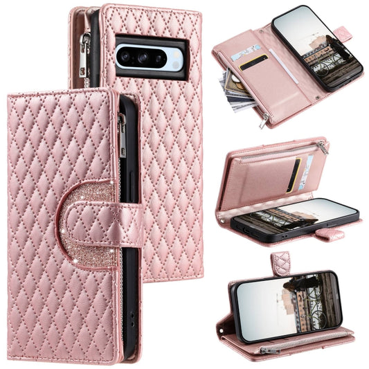 For Google Pixel 8 Pro Glitter Lattice Zipper Wallet Leather Phone Case(Rose Gold) by buy2fix