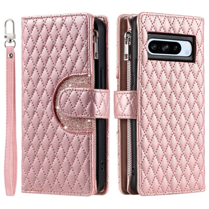For Google Pixel 8 Pro Glitter Lattice Zipper Wallet Leather Phone Case(Rose Gold) by buy2fix