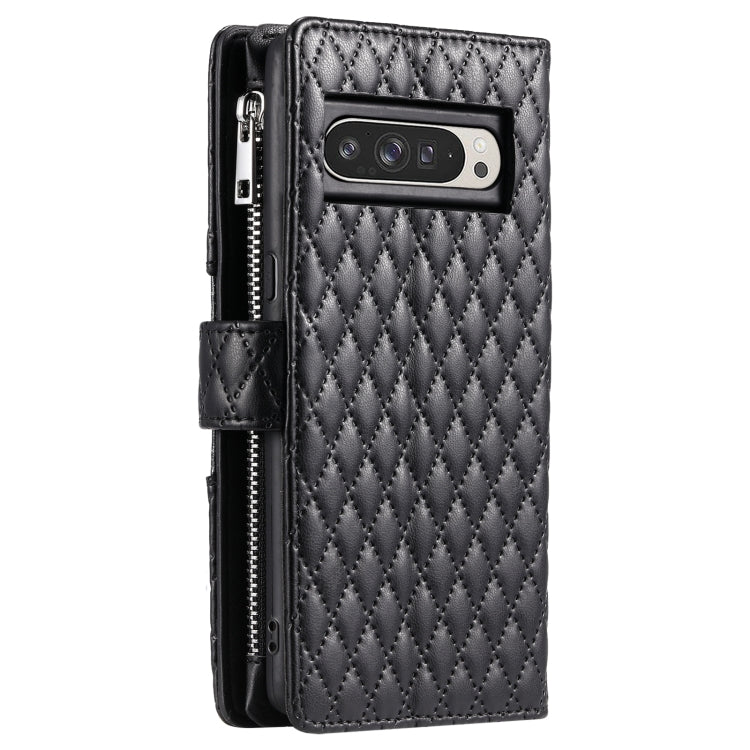 For Google Pixel 9 Pro XL Glitter Lattice Zipper Wallet Leather Phone Case(Black) by buy2fix