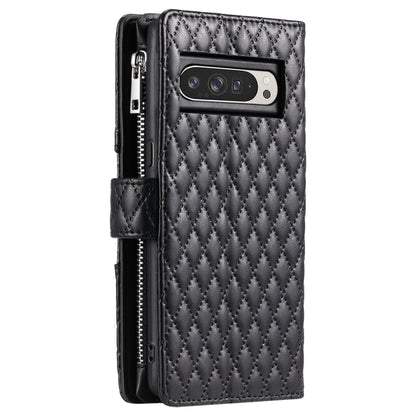 For Google Pixel 9 Pro XL Glitter Lattice Zipper Wallet Leather Phone Case(Black) by buy2fix