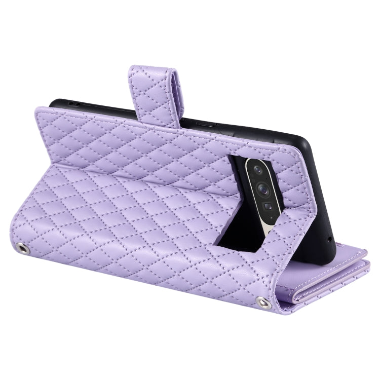 For Google Pixel 9 Pro XL Glitter Lattice Zipper Wallet Leather Phone Case(Purple) by buy2fix