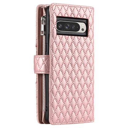 For Google Pixel 9 Pro XL Glitter Lattice Zipper Wallet Leather Phone Case(Rose Gold) by buy2fix
