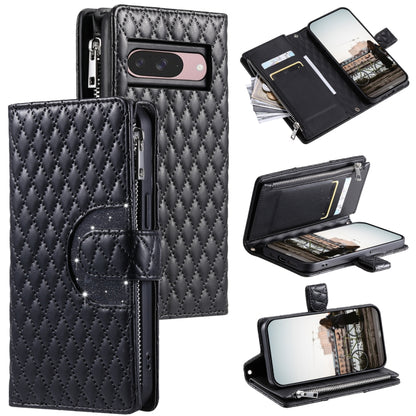 For Google Pixel 9 / 9 Pro Glitter Lattice Zipper Wallet Leather Phone Case(Black) by buy2fix
