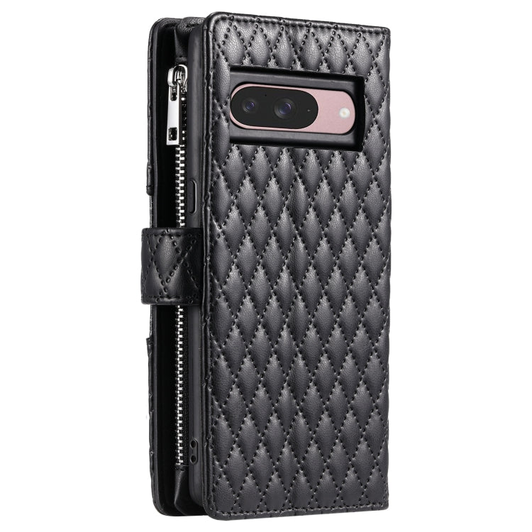 For Google Pixel 9 / 9 Pro Glitter Lattice Zipper Wallet Leather Phone Case(Black) by buy2fix