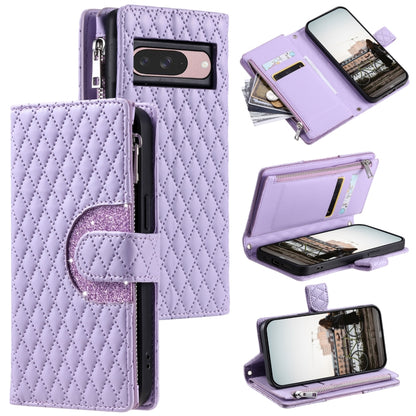 For Google Pixel 9 / 9 Pro Glitter Lattice Zipper Wallet Leather Phone Case(Purple) by buy2fix