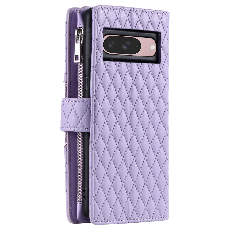 For Google Pixel 9 / 9 Pro Glitter Lattice Zipper Wallet Leather Phone Case(Purple) by buy2fix