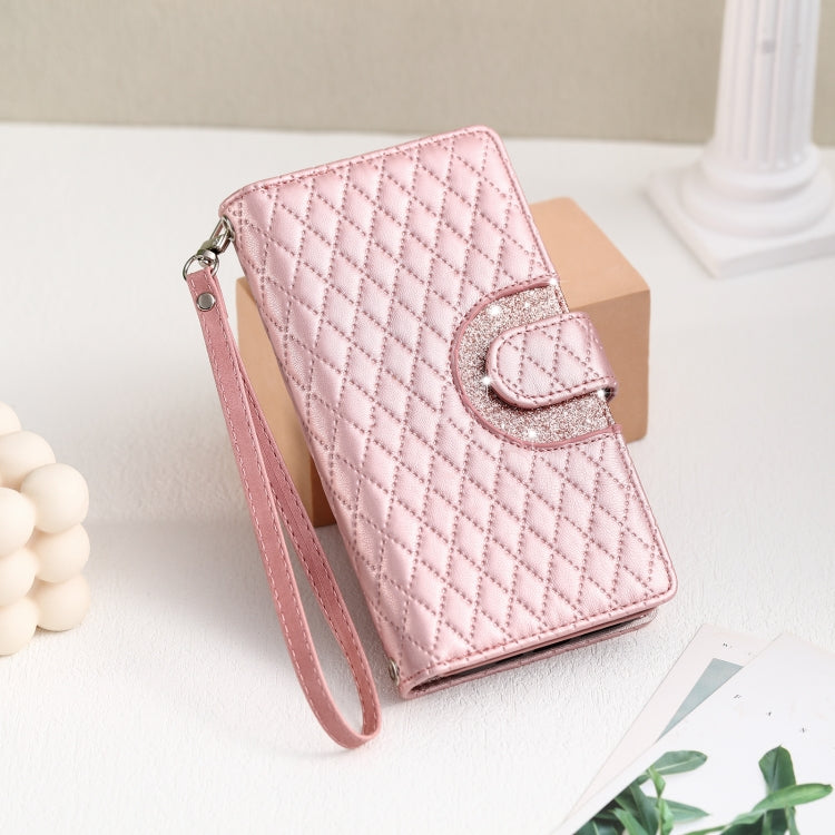 For Google Pixel 9 / 9 Pro Glitter Lattice Zipper Wallet Leather Phone Case(Rose Gold) by buy2fix
