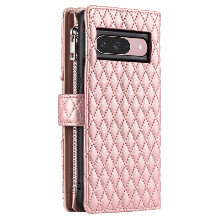 For Google Pixel 9 / 9 Pro Glitter Lattice Zipper Wallet Leather Phone Case(Rose Gold) by buy2fix