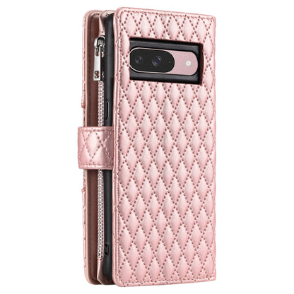 For Google Pixel 9 / 9 Pro Glitter Lattice Zipper Wallet Leather Phone Case(Rose Gold) by buy2fix