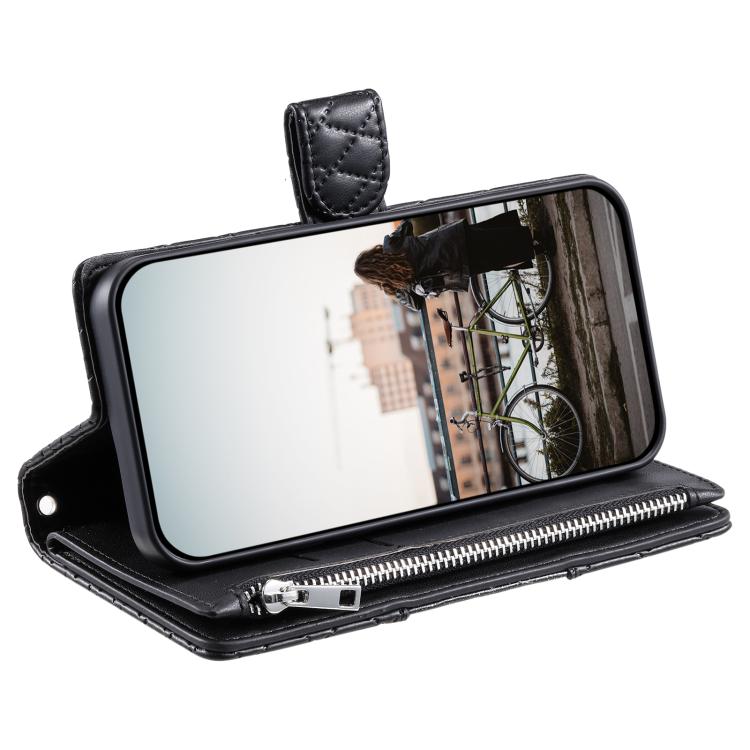 For Google Pixel 10 Pro XL Glitter Lattice Zipper Wallet Leather Phone Case(Black) - Google Cases by buy2fix | Online Shopping UK | buy2fix