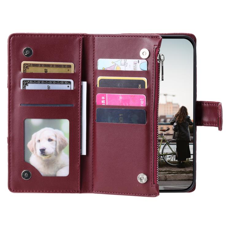 For Google Pixel 10 Pro XL Glitter Lattice Zipper Wallet Leather Phone Case(Wine Red) - Google Cases by buy2fix | Online Shopping UK | buy2fix