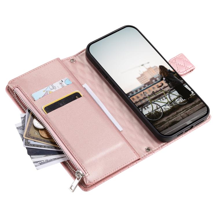 For Google Pixel 10 Pro XL Glitter Lattice Zipper Wallet Leather Phone Case(Rose Gold) - Google Cases by buy2fix | Online Shopping UK | buy2fix