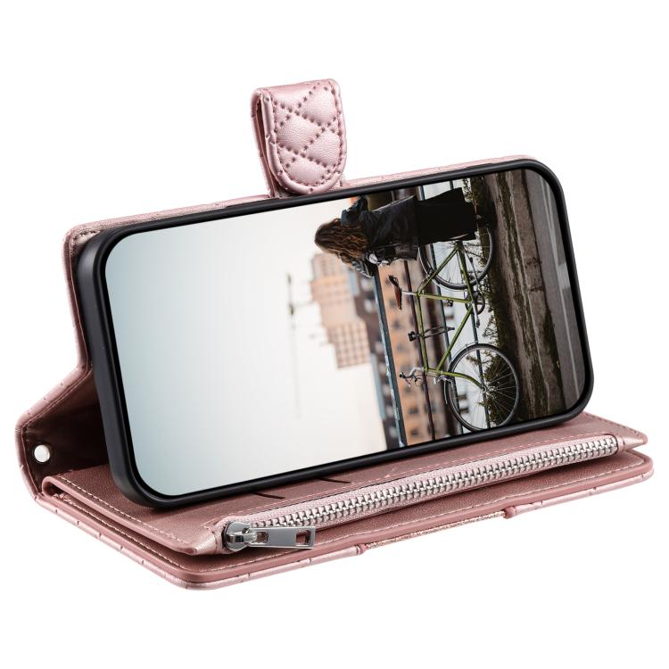 For Google Pixel 10 Pro XL Glitter Lattice Zipper Wallet Leather Phone Case(Rose Gold) - Google Cases by buy2fix | Online Shopping UK | buy2fix