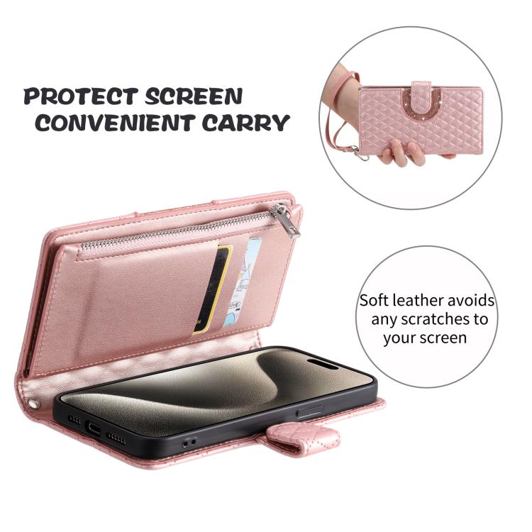 For Google Pixel 10 Pro XL Glitter Lattice Zipper Wallet Leather Phone Case(Rose Gold) - Google Cases by buy2fix | Online Shopping UK | buy2fix