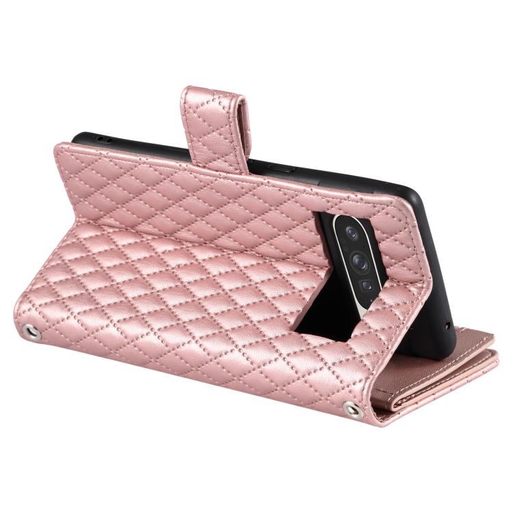 For Google Pixel 10 Pro XL Glitter Lattice Zipper Wallet Leather Phone Case(Rose Gold) - Google Cases by buy2fix | Online Shopping UK | buy2fix