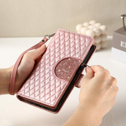 For Google Pixel 10 Pro XL Glitter Lattice Zipper Wallet Leather Phone Case(Rose Gold) - Google Cases by buy2fix | Online Shopping UK | buy2fix