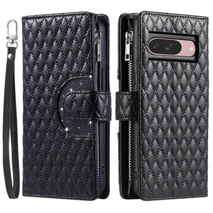 For Google Pixel 10 / 10 Pro Glitter Lattice Zipper Wallet Leather Phone Case(Black) - Google Cases by buy2fix | Online Shopping UK | buy2fix