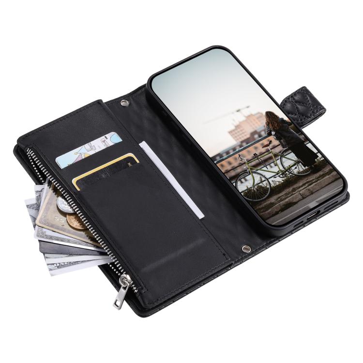 For Google Pixel 10 / 10 Pro Glitter Lattice Zipper Wallet Leather Phone Case(Black) - Google Cases by buy2fix | Online Shopping UK | buy2fix
