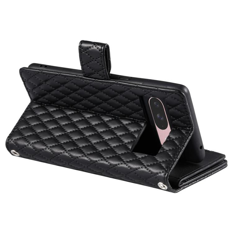 For Google Pixel 10 / 10 Pro Glitter Lattice Zipper Wallet Leather Phone Case(Black) - Google Cases by buy2fix | Online Shopping UK | buy2fix