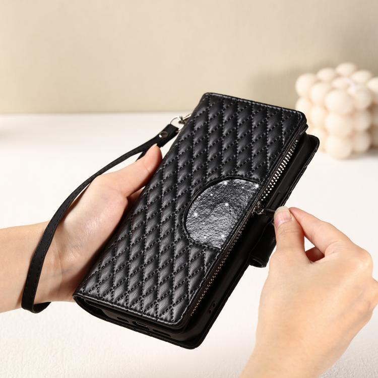 For Google Pixel 10 / 10 Pro Glitter Lattice Zipper Wallet Leather Phone Case(Black) - Google Cases by buy2fix | Online Shopping UK | buy2fix