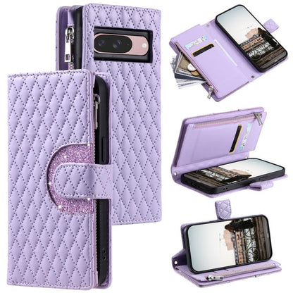 For Google Pixel 10 / 10 Pro Glitter Lattice Zipper Wallet Leather Phone Case(Purple) - Google Cases by buy2fix | Online Shopping UK | buy2fix