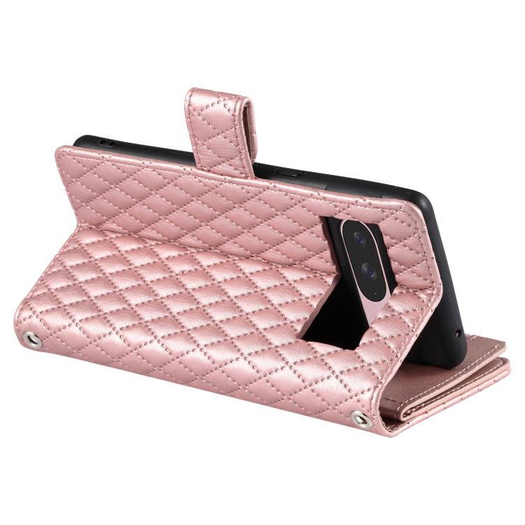 For Google Pixel 10 / 10 Pro Glitter Lattice Zipper Wallet Leather Phone Case(Rose Gold) - Google Cases by buy2fix | Online Shopping UK | buy2fix