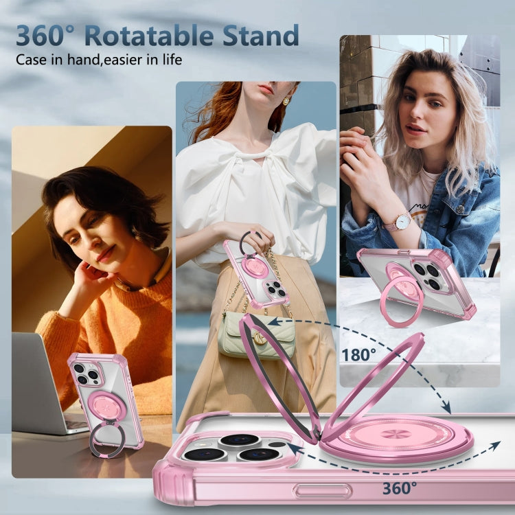For iPhone 15 Pro Max Gold Shield CD Pattern MagSafe Magnetic Phone Case with Rotating Stand(Transparent Pink) by buy2fix
