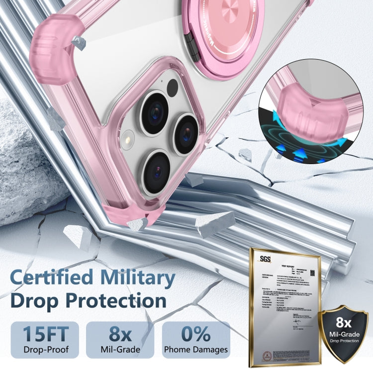 For iPhone 14 Gold Shield CD Pattern MagSafe Magnetic Phone Case with Rotating Stand(Transparent Pink) by buy2fix