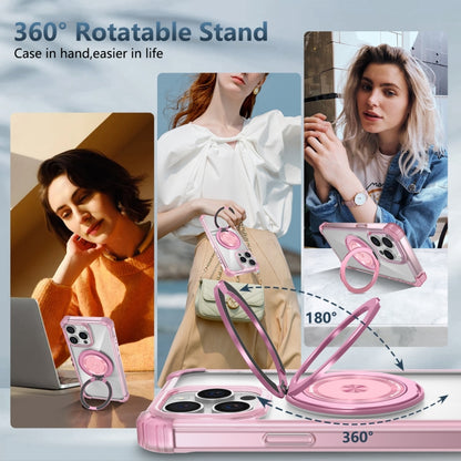For iPhone 14 Gold Shield CD Pattern MagSafe Magnetic Phone Case with Rotating Stand(Transparent Pink) by buy2fix