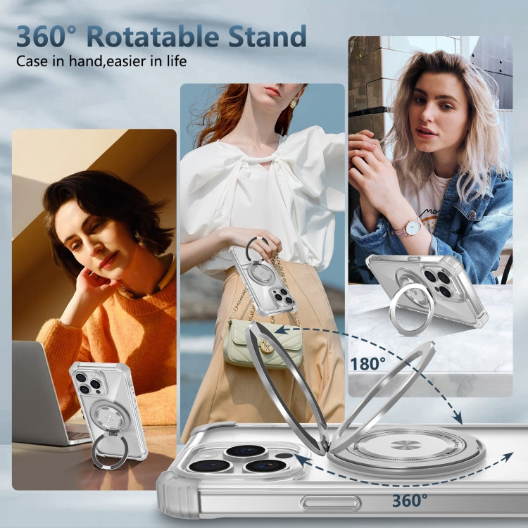 For iPhone 14 Gold Shield CD Pattern MagSafe Magnetic Phone Case with Rotating Stand(Transparent) by buy2fix