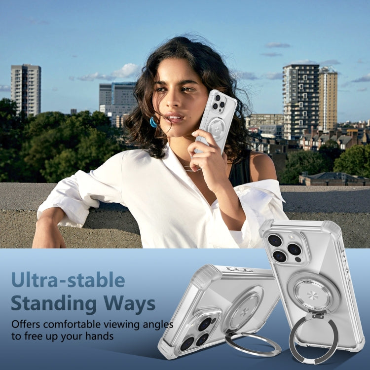 For iPhone 14 Gold Shield CD Pattern MagSafe Magnetic Phone Case with Rotating Stand(Transparent) by buy2fix