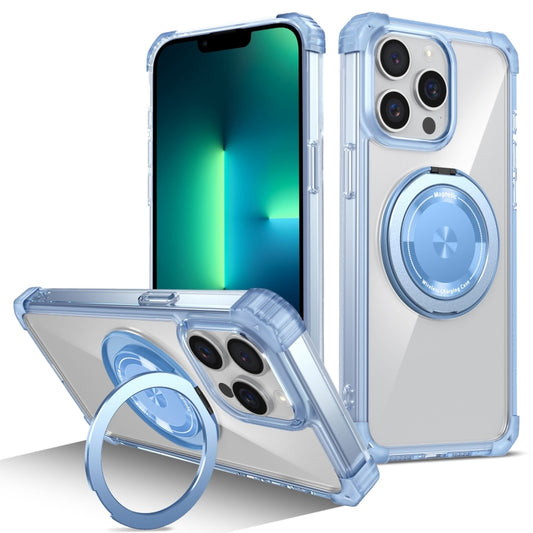 For iPhone 13 Pro Max Gold Shield CD Pattern MagSafe Magnetic Phone Case with Rotating Stand(Transparent Blue) by buy2fix