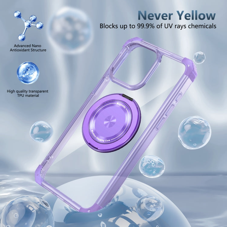 For iPhone 13 Pro Gold Shield CD Pattern MagSafe Magnetic Phone Case with Rotating Stand(Transparent Purple) by buy2fix