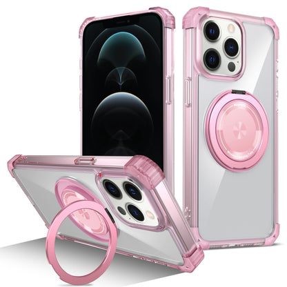 For iPhone 12 Pro Max Gold Shield CD Pattern MagSafe Magnetic Phone Case with Rotating Stand(Transparent Pink) by buy2fix