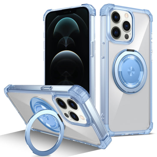 For iPhone 12 Pro Max Gold Shield CD Pattern MagSafe Magnetic Phone Case with Rotating Stand(Transparent Blue) by buy2fix