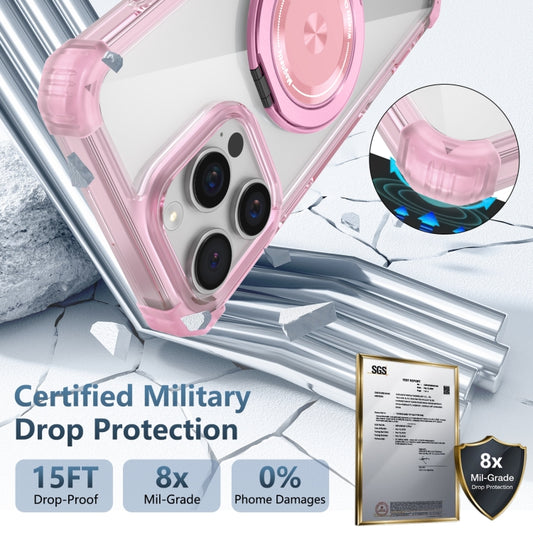 For iPhone 16 Pro Max Gold Shield CD Pattern MagSafe Magnetic Phone Case with Rotating Stand(Transparent Pink) by buy2fix