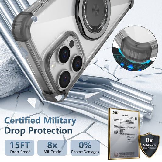 For iPhone 16 Pro Max Gold Shield CD Pattern MagSafe Magnetic Phone Case with Rotating Stand(Transparent Black) by buy2fix