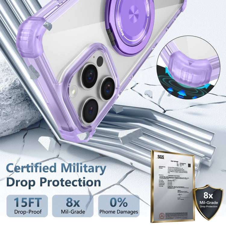 For iPhone 16 Pro Max Gold Shield CD Pattern MagSafe Magnetic Phone Case with Rotating Stand(Transparent Purple) by buy2fix