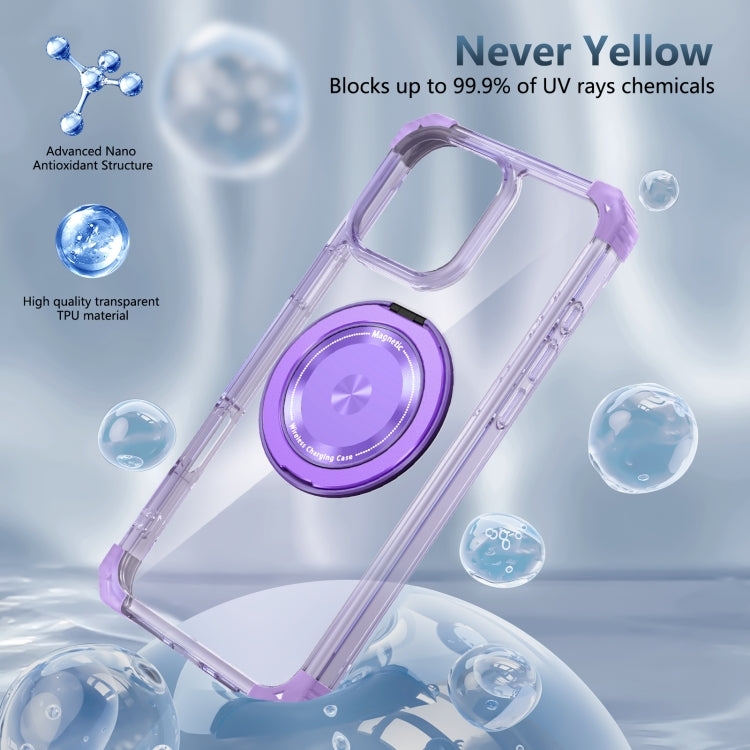For iPhone 16 Pro Max Gold Shield CD Pattern MagSafe Magnetic Phone Case with Rotating Stand(Transparent Purple) by buy2fix