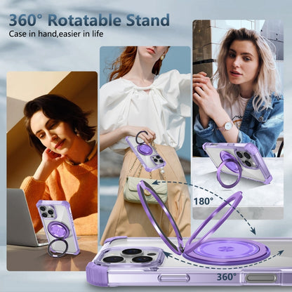 For iPhone 16 Pro Max Gold Shield CD Pattern MagSafe Magnetic Phone Case with Rotating Stand(Transparent Purple) by buy2fix