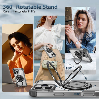 For iPhone 16 Pro Gold Shield CD Pattern MagSafe Magnetic Phone Case with Rotating Stand(Transparent Black) by buy2fix