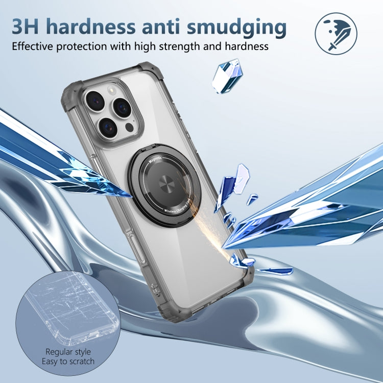 For iPhone 16 Pro Gold Shield CD Pattern MagSafe Magnetic Phone Case with Rotating Stand(Transparent Black) by buy2fix