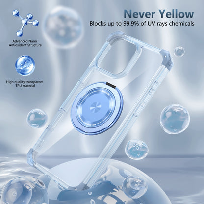 For iPhone 16 Pro Gold Shield CD Pattern MagSafe Magnetic Phone Case with Rotating Stand(Transparent Blue) by buy2fix