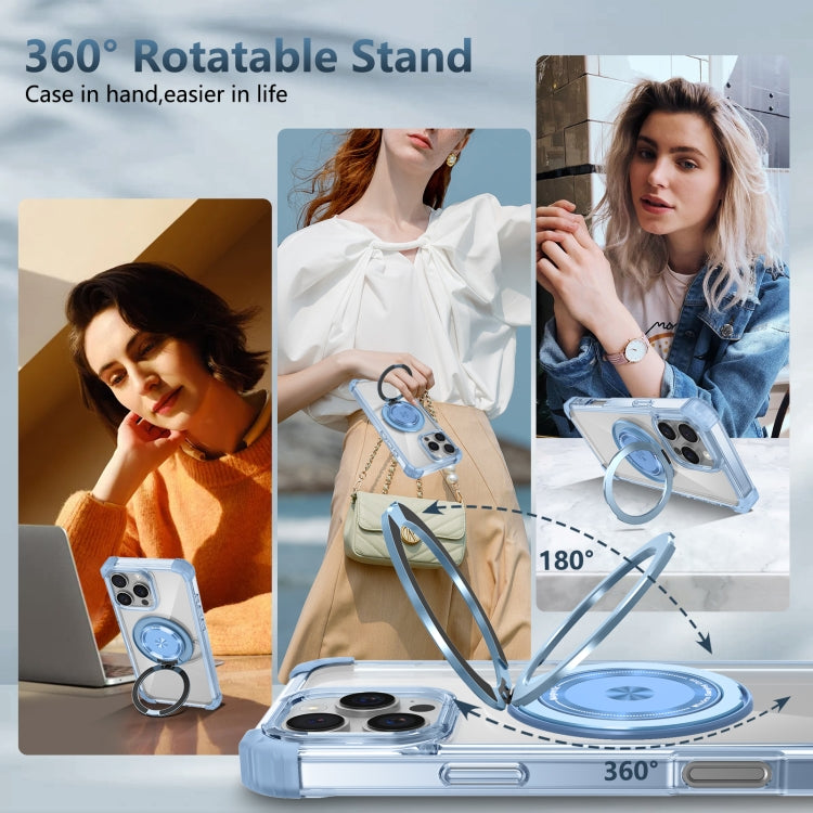 For iPhone 16 Pro Gold Shield CD Pattern MagSafe Magnetic Phone Case with Rotating Stand(Transparent Blue) by buy2fix