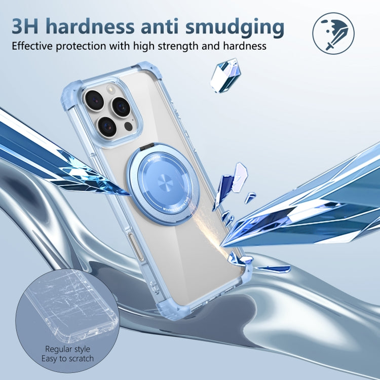 For iPhone 16 Pro Gold Shield CD Pattern MagSafe Magnetic Phone Case with Rotating Stand(Transparent Blue) by buy2fix