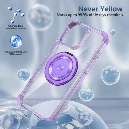 For iPhone 16 Pro Gold Shield CD Pattern MagSafe Magnetic Phone Case with Rotating Stand(Transparent Purple) by buy2fix