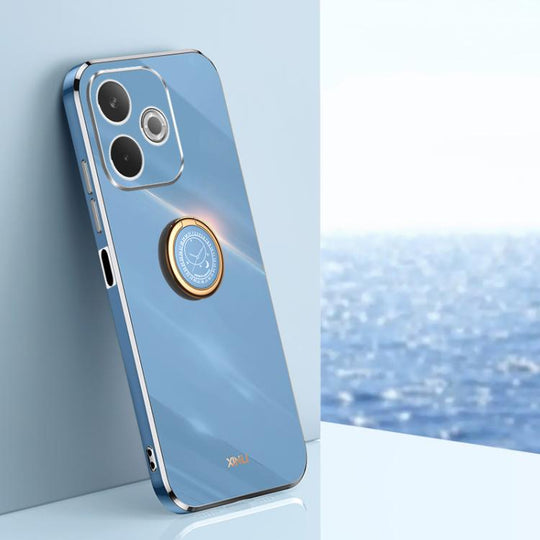 For OPPO A5 Pro 5G Global XINLI Straight Edge 6D Electroplate TPU Phone Case with Ring Holder(Celestial Blue)