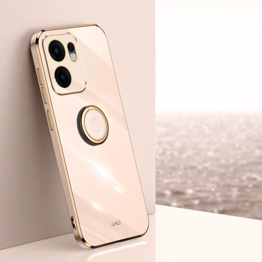 For OPPO Reno13 F 5G Global XINLI Straight Edge 6D Electroplate TPU Phone Case with Ring Holder(Pink)