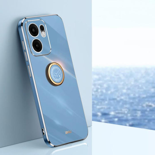 For OPPO Reno13 F 5G Global XINLI Straight Edge 6D Electroplate TPU Phone Case with Ring Holder(Celestial Blue)