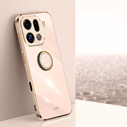 For OPPO Find X9 Pro 5G XINLI Straight Edge 6D Electroplate TPU Phone Case with Ring Holder(Pink)